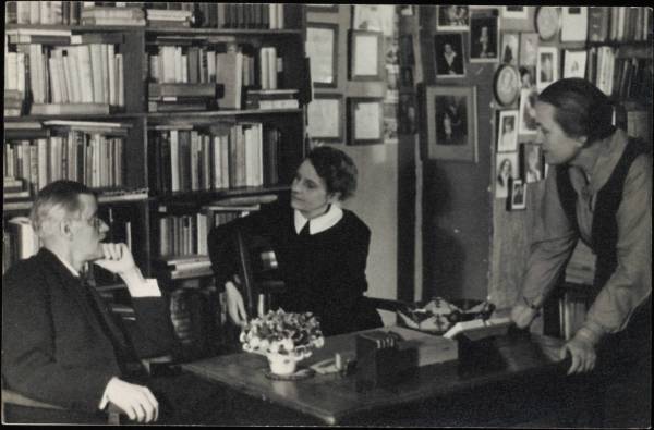 James Joyce with Sylvia Beach at Shakespeare and Co. in 1920.