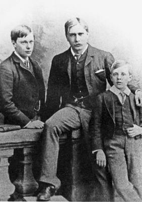 Arthur Benson (center) with two of his brothers, ca. 1883.