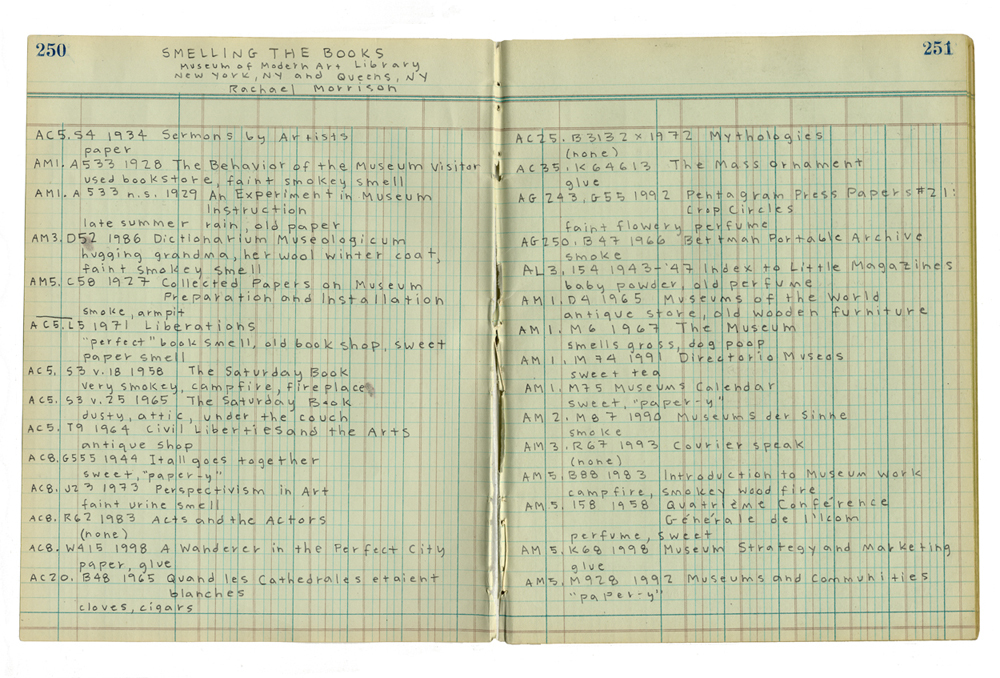 One of Artist and librarian Rachael Morrison's book-smelling ledgers.