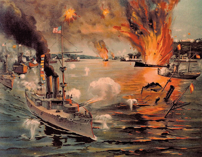 The Battle of Manila Bay, May 1, 1898, when the US Asiatic Squadron destroyed the Spanish fleet.