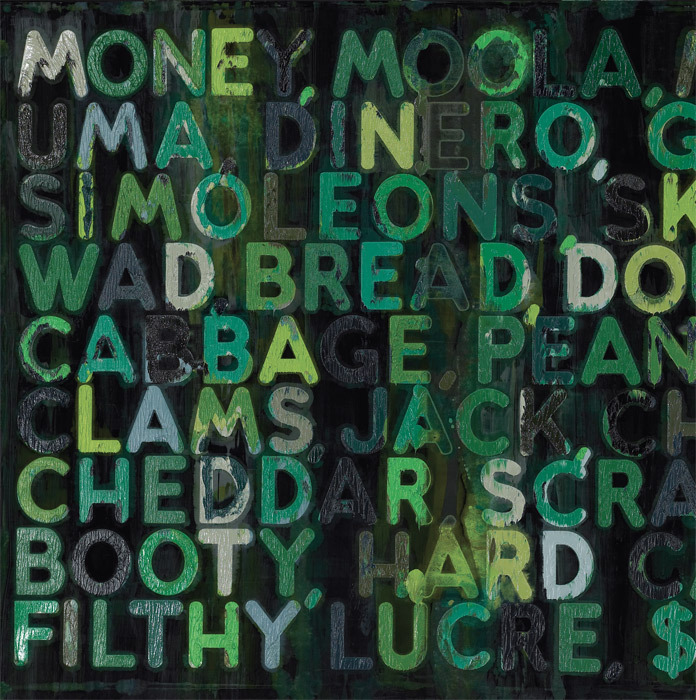 Mel Bochner, Money (detail), 2007, oil on velvet, 48 x 63".