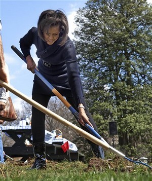 Michelle Obama gardening