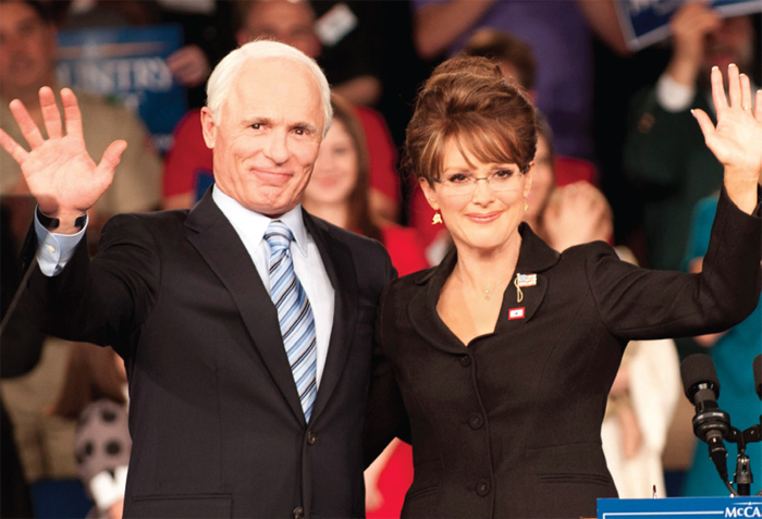 Ed Harris as John McCain and Julianne Moore as Sarah Palin in Game Change, 2012.