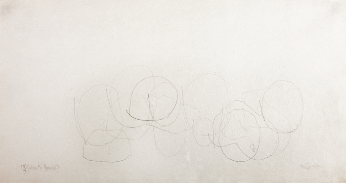 John Cage, 3R/3 (Where R = Ryoanji), 1984, pencil on handmade Japanese paper, 10 x 19".