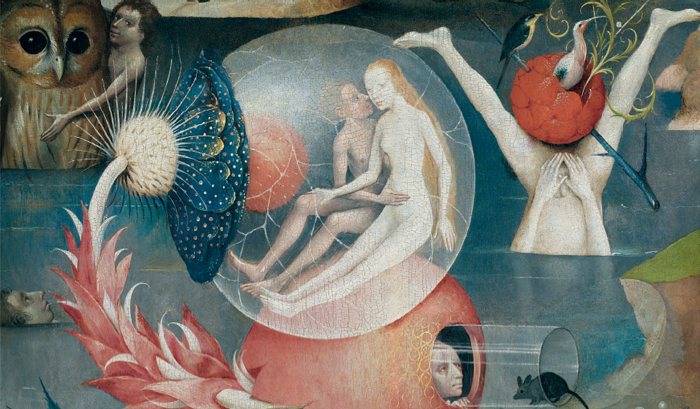 Hieronymus Bosch, The Garden of Earthly Delights (detail), ca. 1503, triptych, oil on wood, overall 7 1/4 x 12 3/4'.