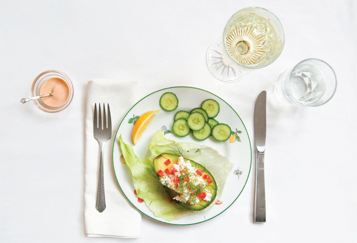 The avocado and crabmeat salad from Sylvia Plath’s The Bell Jar, as envisioned by Dinah Fried.