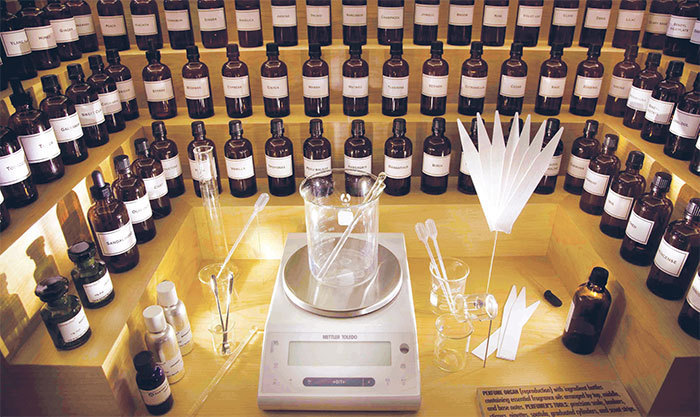 A perfume maker’s station on display in the exhibition “Making Scents: The Art and Passion of Fragrance,” 2010.