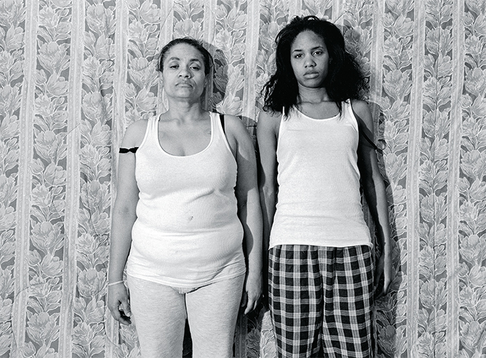 LaToya Ruby Frazier, Momme (Floral Comforter), 2008, gelatin silver print, 24 × 28".