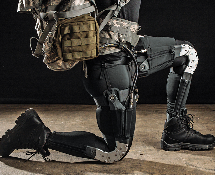 A solider wearing military gear developed by DARPA’s warrior web program.