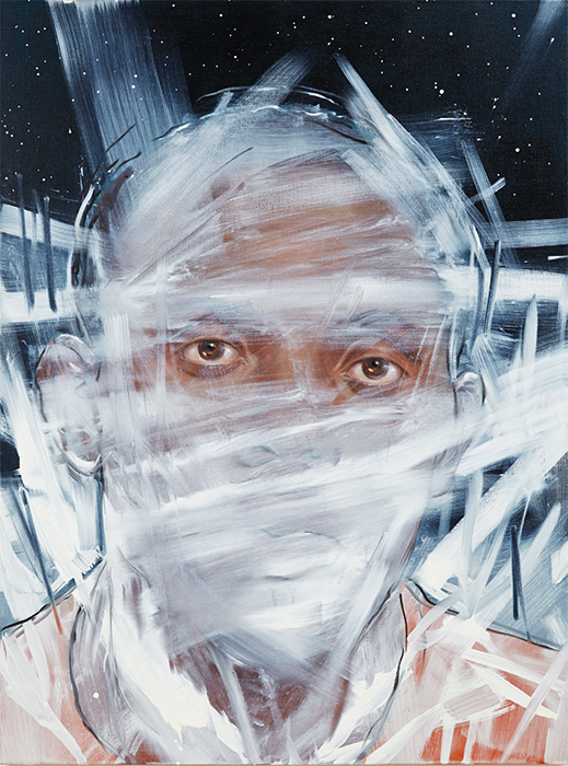 Titus Kaphar, Traveler, 2014, oil on canvas, 48 × 36". © Titus Kaphar, courtesy the artist and Jack Shainman Gallery, New York.