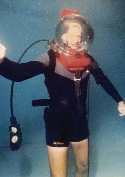 David Letterman during an underwater rehearsal for a 1988 episode of Late Night with David Letterman. Courtesy Steve O’Donnell.