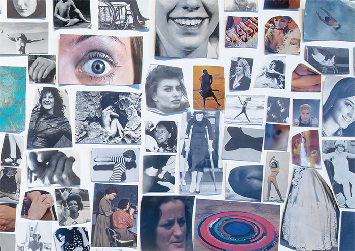 Carmen Winant, A World Without Men (detail), 2015, paper collage, 22 × 29'. Left and bottom center: Germaine Greer. Courtesy the artist.