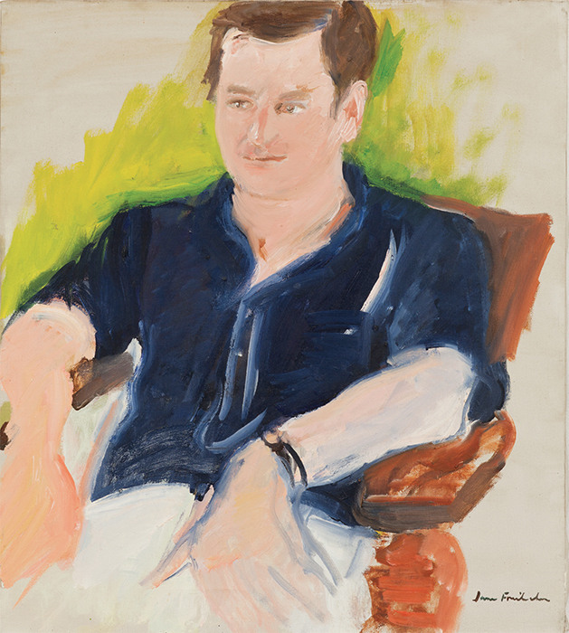 Jane Freilicher, Portrait of John Ashbery, ca. 1968, oil on canvas, 20 1/4 × 18". Courtesy The Flow Chart Foundation and Eric Brown Art Group, private collection.