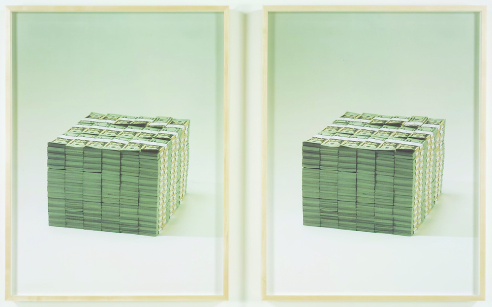 Piero Golia, Two Million Dollars (detail), 2007, diptych, two color prints, each 41 X 31".
