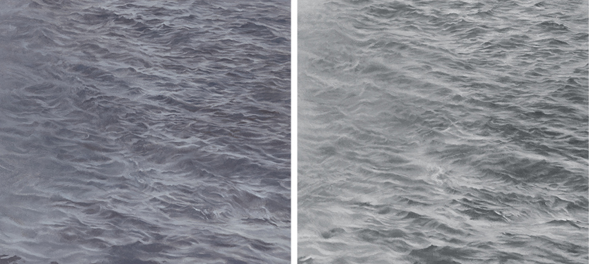 Vija Celmins, A Painting in Six Parts(details), 1986–87/2012–16, oil on six canvases, overall 1' 31⁄8" × 20' 11".