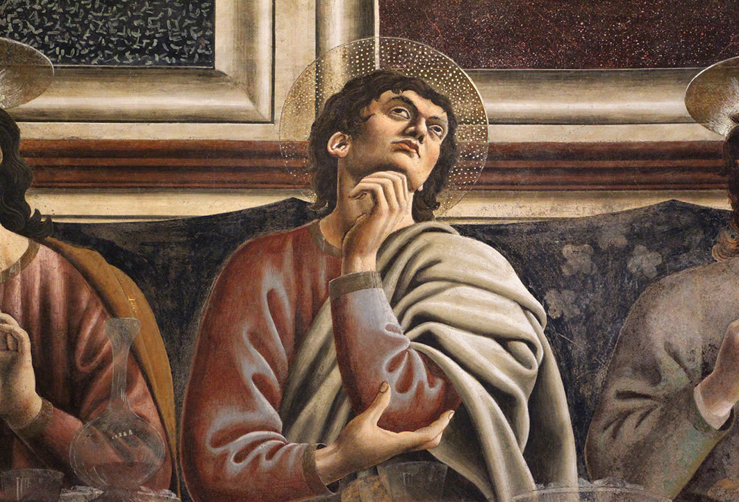 Detail of Saint Thomas from Andrea del Castagno’s Last Supper, 1445–50, fresco, 14' 10" × 32'.