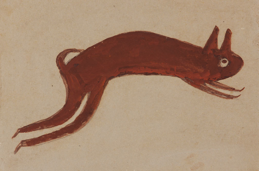 Bill Traylor, Rabbit, ca. 1940–42, watercolor and graphite on cardboard, 8 3⁄8 × 11 1⁄8".