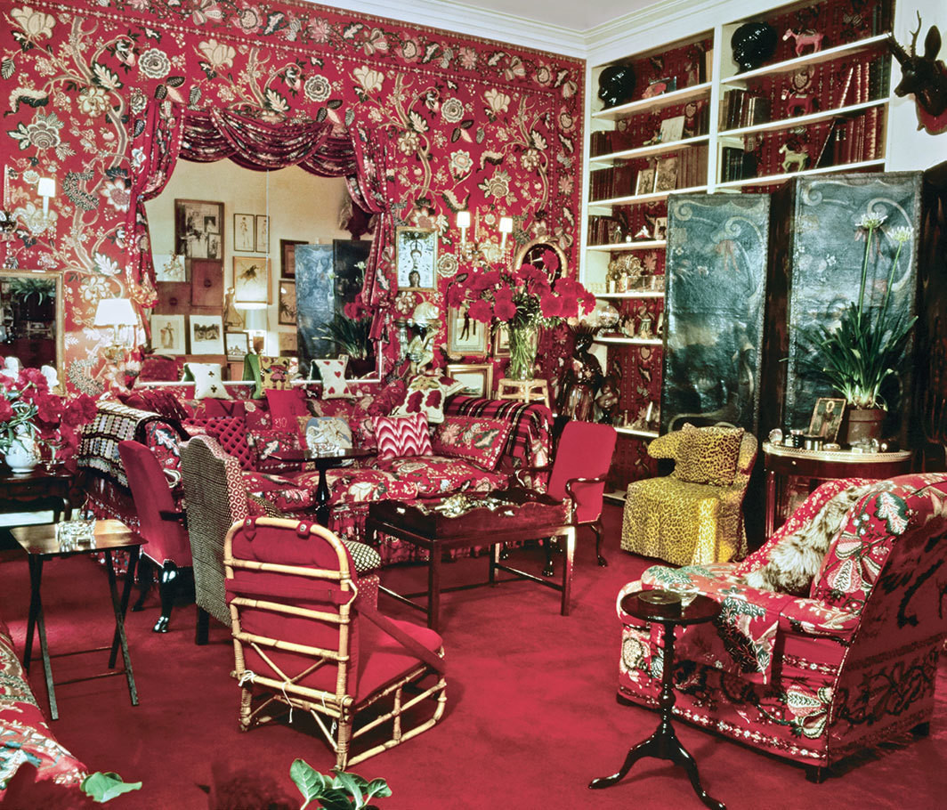 Diana Vreeland’s apartment living room, New York, 1975. From Architectural Digest, September/October 1975.