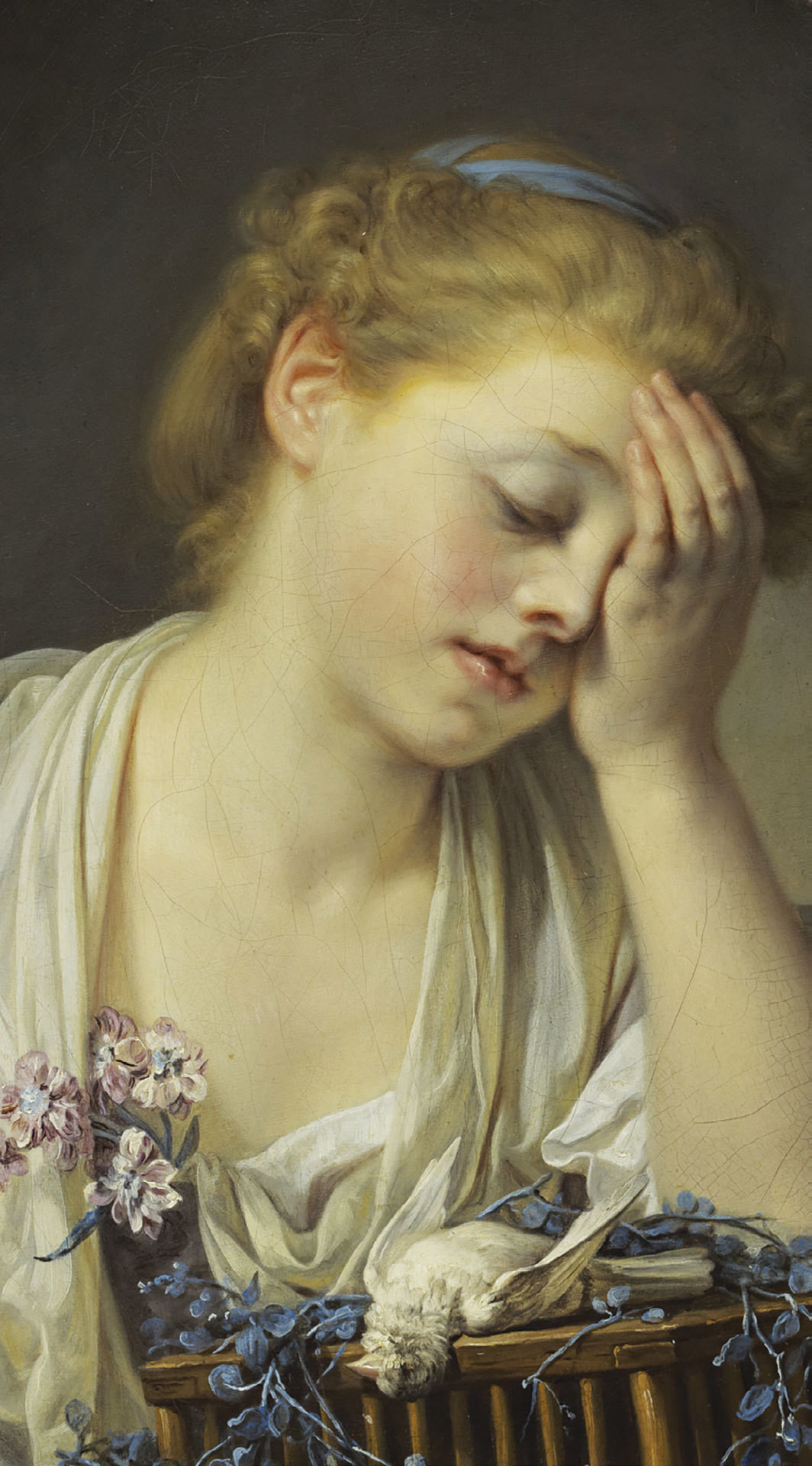 Jean-Baptiste Greuze, A Girl with a Dead Canary (detail), 1765, oil on canvas, 21 × 18 1⁄4".