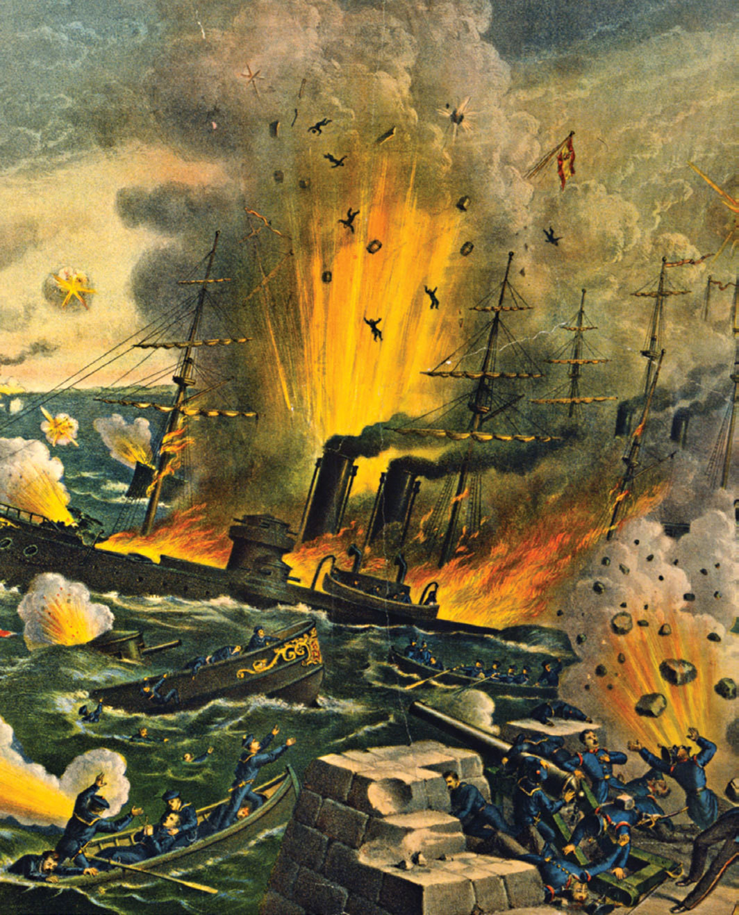 Lithograph detail depicting the Battle of Manila Bay, 1898. Kurz & Allison/Library of Congress