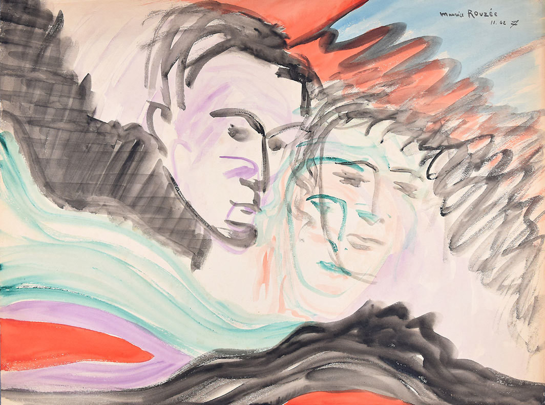 Maurice Rouzée, Lovers, 1942, tempera on paper, 49 × 64".