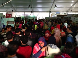 The crowd at Egyptian rapper Zap Thawrat’s book signing at the Cairo Book Fair.