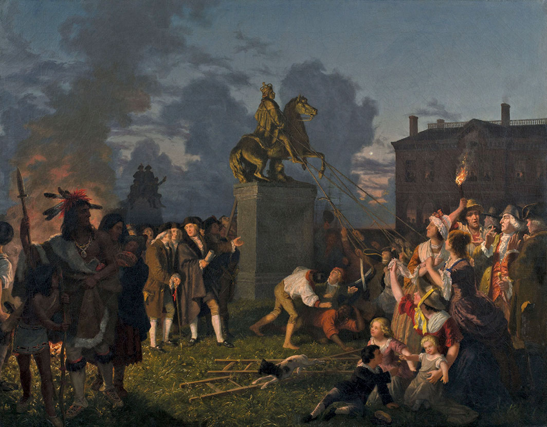 *Johannes Adam Simon Oertel, _Pulling Down the Statue of King George III,_ New York City, 1852–53,* oil on canvas, 32 × 41 1⁄4". 