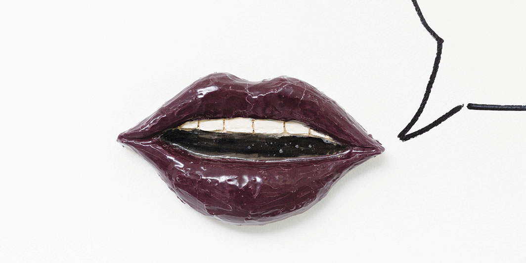 *Liz Craft, _Little Lips 4_, 2015,* glazed ceramic, epoxy, 11 × 6 × 2". Courtesy the artist and Jenny’s, Los Angeles