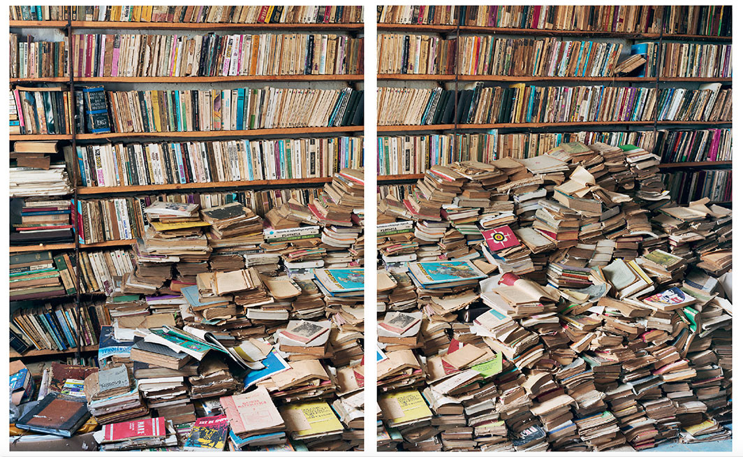 Alec Soth, Irineu’s Library, Giurgiu, Romania, 2018, diptych, ink-jet prints, each 60 × 48". From Alec Soth’s I Know How Furiously Your Heart Is Beating (MACK, 2019).