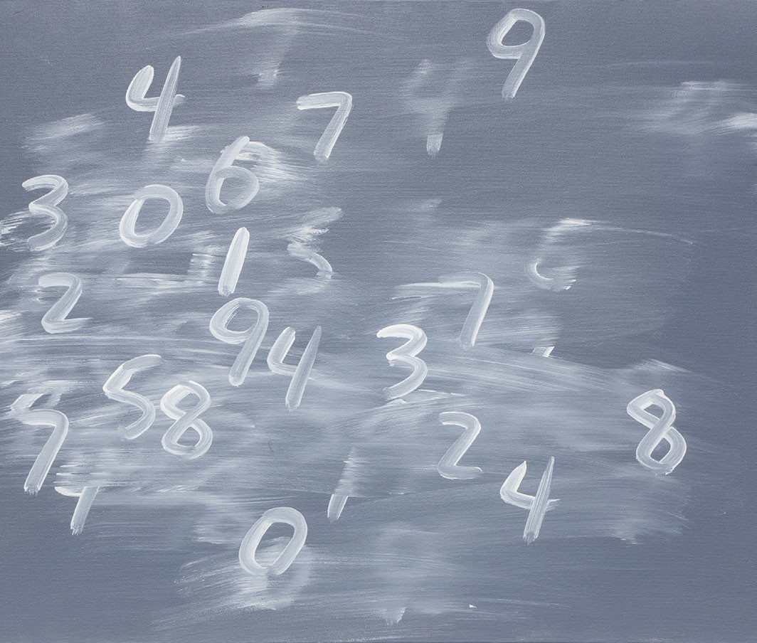 Mel Bochner, Random Numbers #4, 2001, oil on canvas, 22 × 28". © Mel Bochner, Courtesy the artist and Simon Lee Gallery