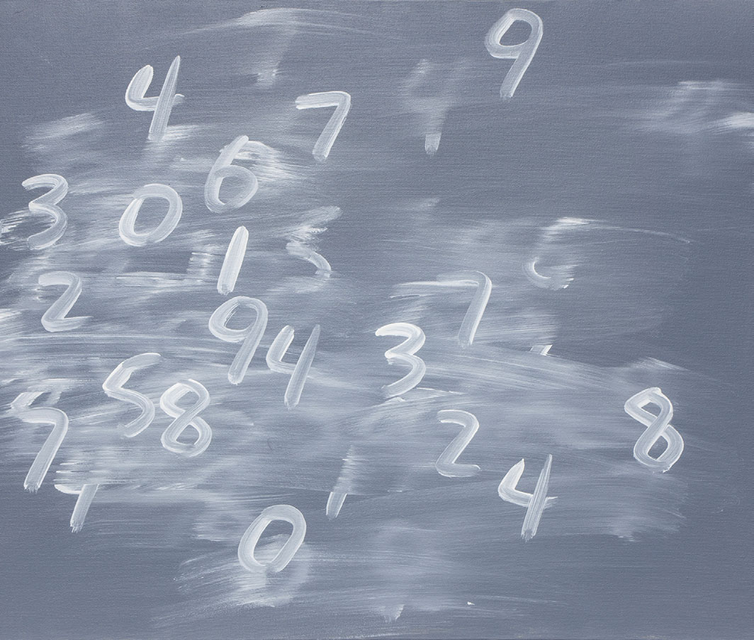 *Mel Bochner, _Random Numbers #4,_ 2001,* oil on canvas, 22 × 28". © Mel Bochner, Courtesy the artist and Simon Lee Gallery