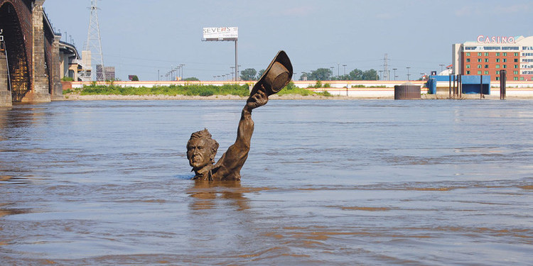*Flooded Lewis and Clark statue, St. Louis, Missouri, August 5, 2010.* Ari Heinze