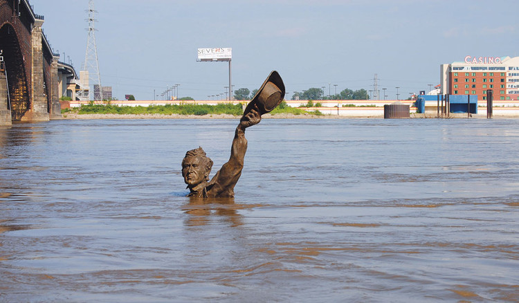 *Flooded Lewis and Clark statue, St. Louis, Missouri, August 5, 2010.* Ari Heinze