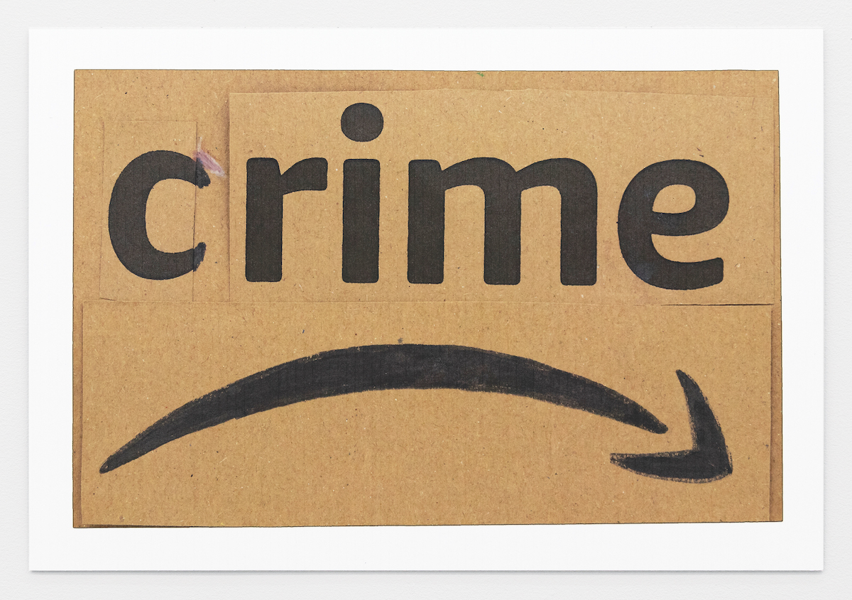 *Peter Fend, _CRIME_, 2020*, UV print on cardboard, 16 x 20".