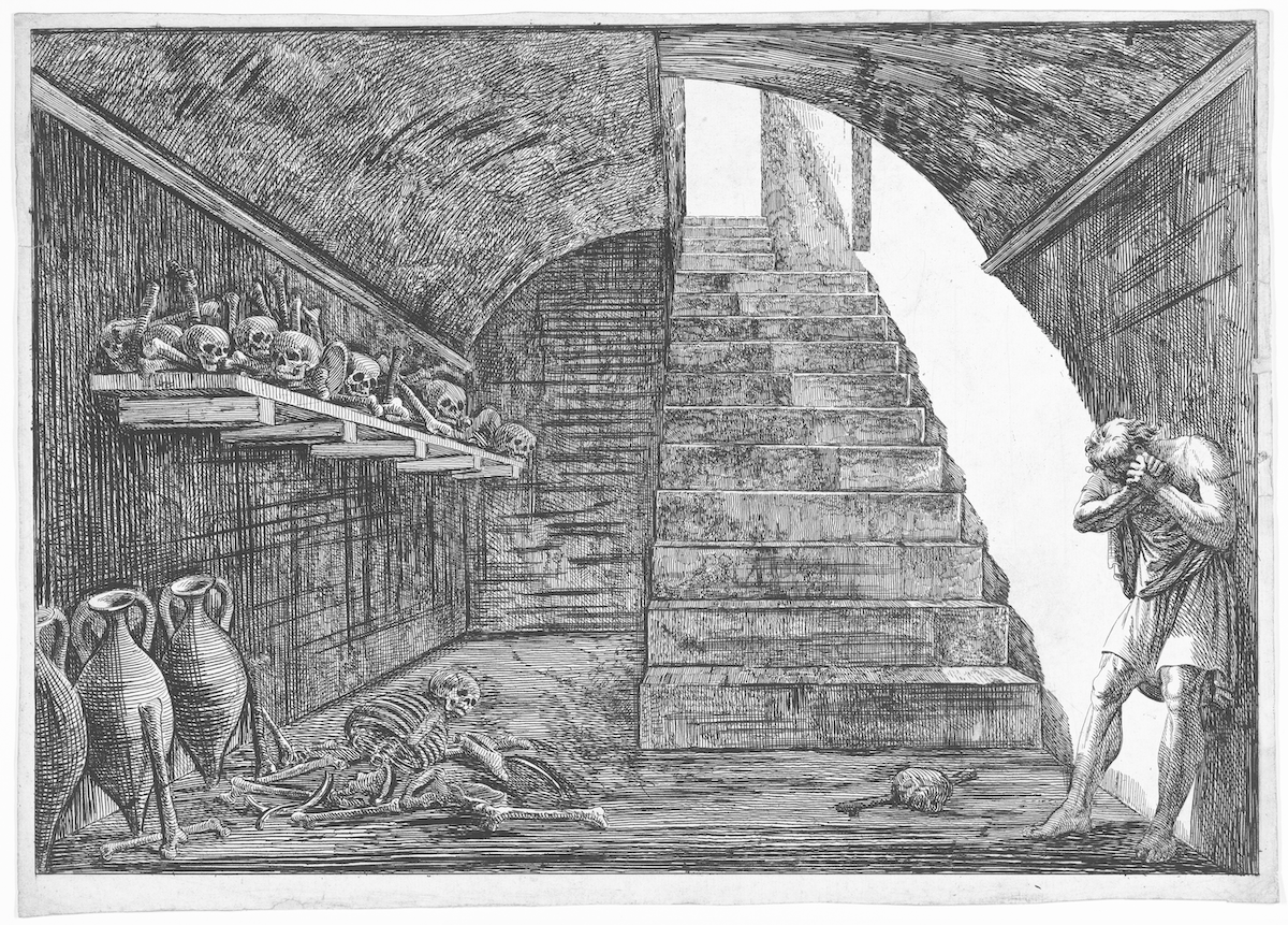 *Francesco Piranesi, Prison Scene, date unknown,* etching, 16 1/4 × 22 5/8". After Giovanni Battista Piranesi.