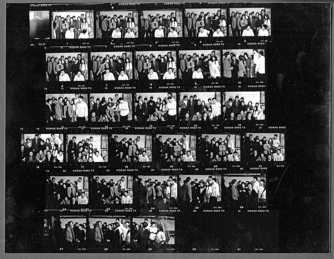 Tom Finkelpearl's contact sheet of Godzilla: Asian American Arts Network group portraits, 1991. Courtesy Godzilla: Asian American Arts Network Archive/Fales Library and Special Collections, NYU.