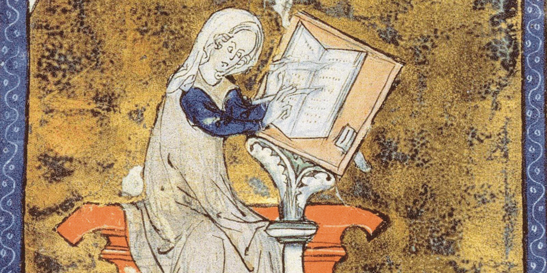 *Illuminated manuscript detail of Marie de France, 1285–1292.* National Library of France. 