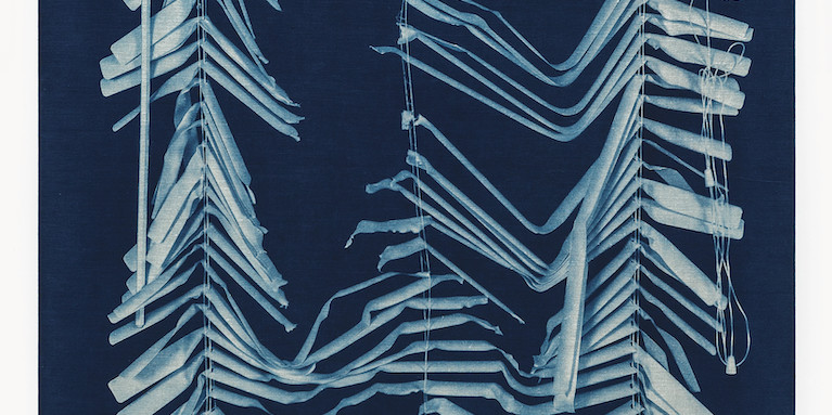 *John Opera, _Blinds I_, 2014*, cyanotype on linen, 48 x 34". Courtesy the artist.