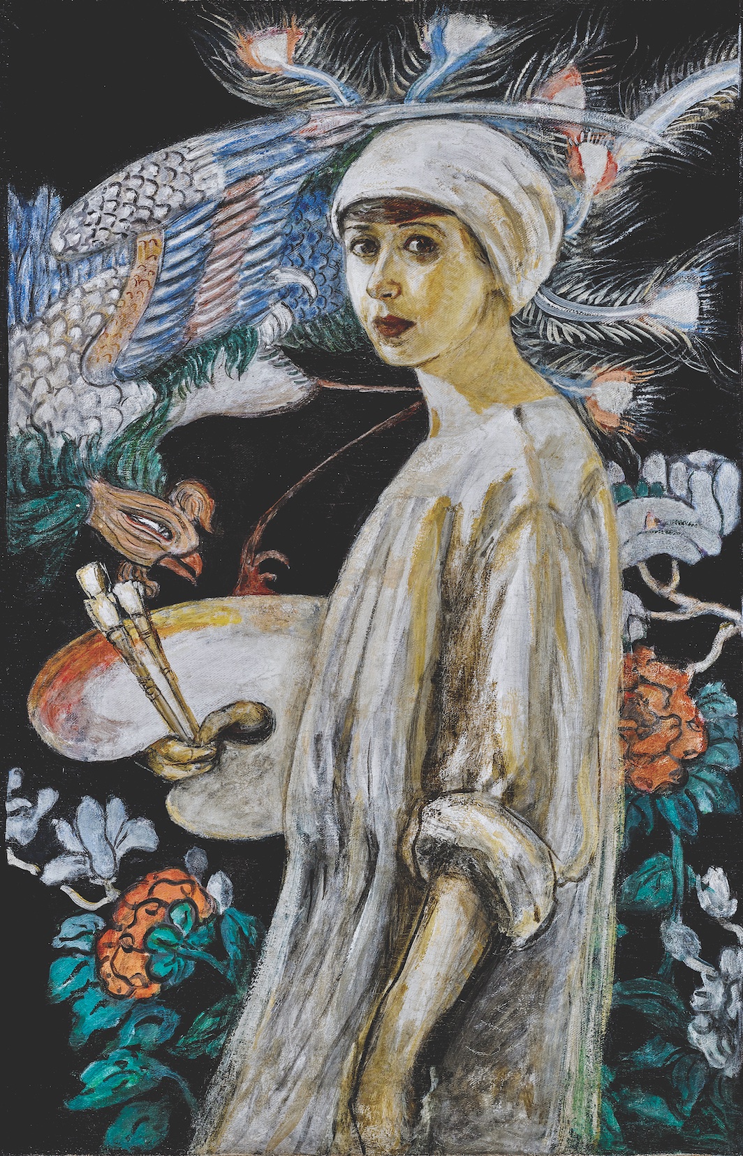 *Florine Stettheimer, Self-Portrait with Chinese Screen, ca. 1914–16*, oil on canvas, 39 1/2 x 31 3/4". Art Properties, Avery Architectural & Fine Arts Library, Columbia University in the City of New York, Gift of the Estate of Ettie Stettheimer