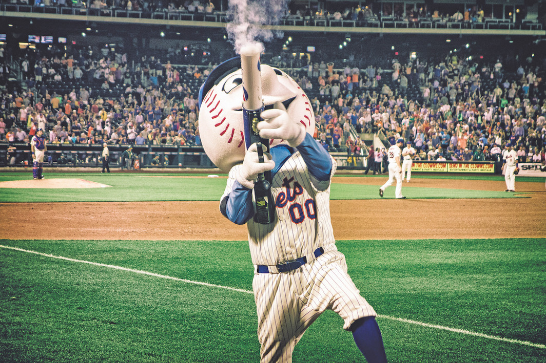 Mr. Met at the Oakland Athletics vs. New York Mets game, Citi Field, New York, June 25, 2014. Eric Kilby/Flickr.