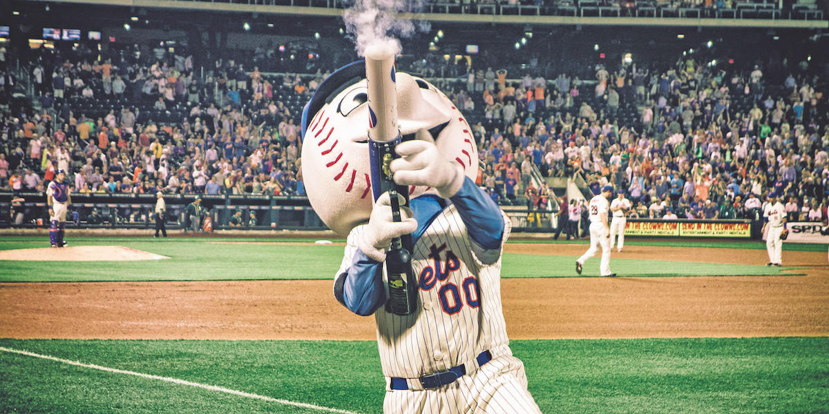 *Mr. Met at the Oakland Athletics vs. New York Mets game, Citi Field, New York, June 25, 2014.* Eric Kilby/Flickr.