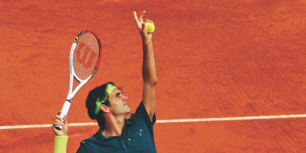 *Roger Federer playing at the 116th French Open, Stade Roland Garros, Paris, 2012.* Kate Carine/Flickr