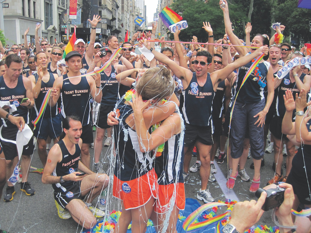 Members of the Front Runners finish the Pride Run, New York, June 25, 2011. Katrina Amaro/FRNY.