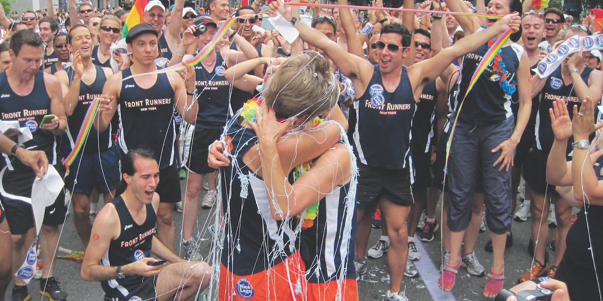 *Members of the Front Runners finish the Pride Run, New York, June 25, 2011.* Katrina Amaro/FRNY.