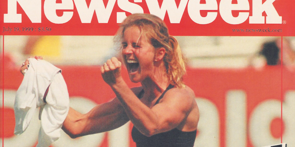 *Cover of _Newsweek_, July 19, 1999.* Brandi Chastain. 