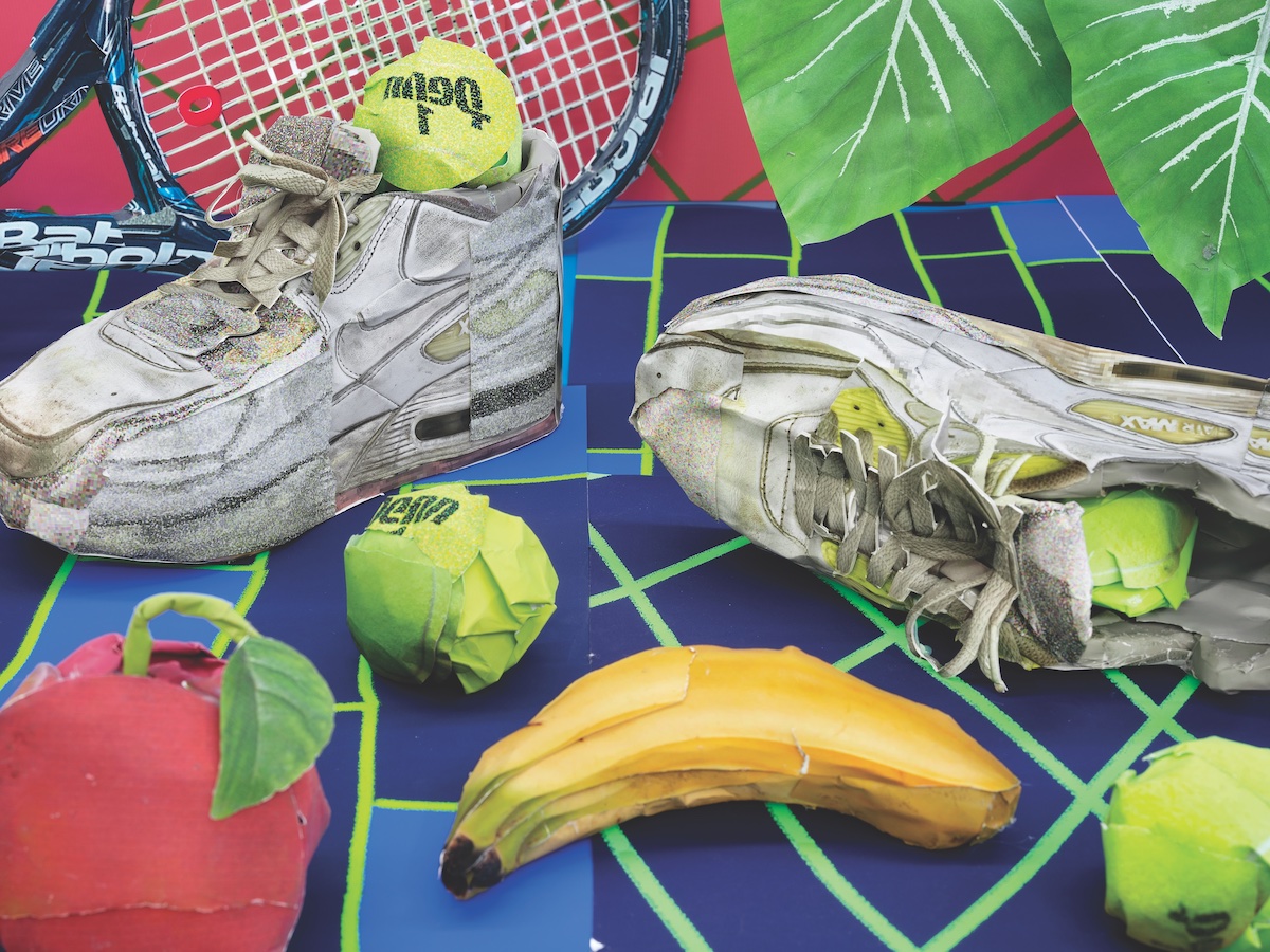 *Daniel Gordon, Still Life with Tennis Balls and Racket, 2020,* ink-jet print, 15 x 20". Courtesy the artist, Huxley-Parlour, London and Kasmin, New York.