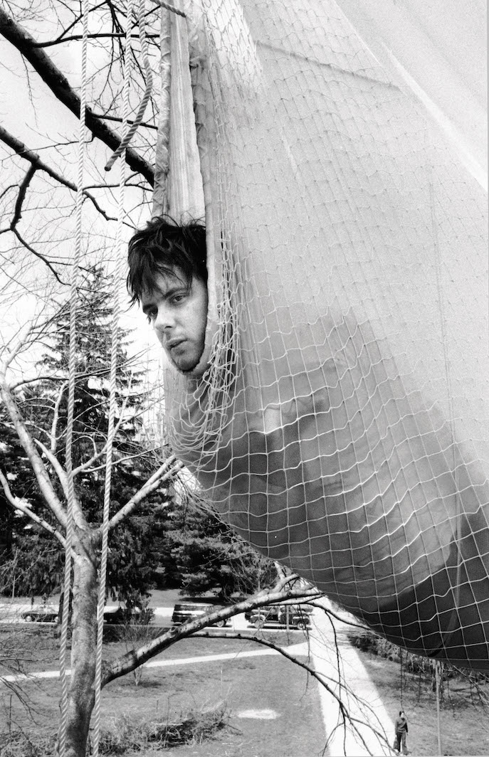 Gordon Matta-Clark performing Tree Dance at Vassar College, Poughkeepsie, New York, 1971. © Estate of Gordon Matta-Clark/Artists Rights Society (ARS), New York; Courtesy the Estate of Gordon Matta-Clark.