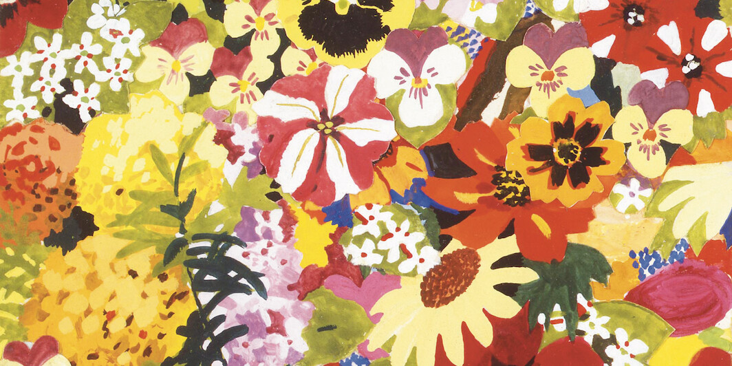 *Joe Brainard, _Flower Painting IV_, 1967,* gouache and collage, 7 1/4 × 5 ½". © The Estate of Joe Brainard