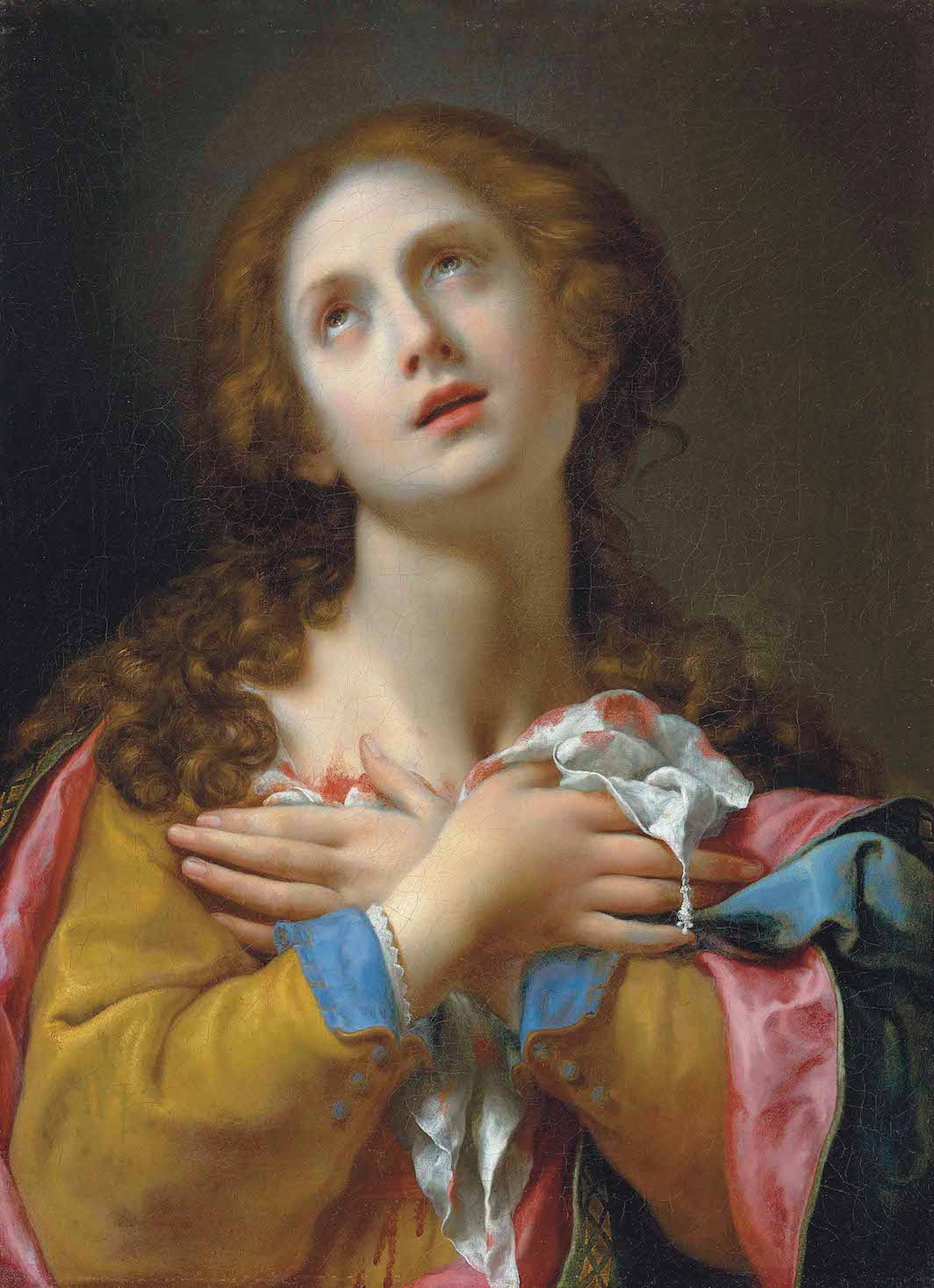 *Carlo Dolci, Saint Agatha, ca. 1665*, oil on canvas, 26 7/8 × 19 3/4".