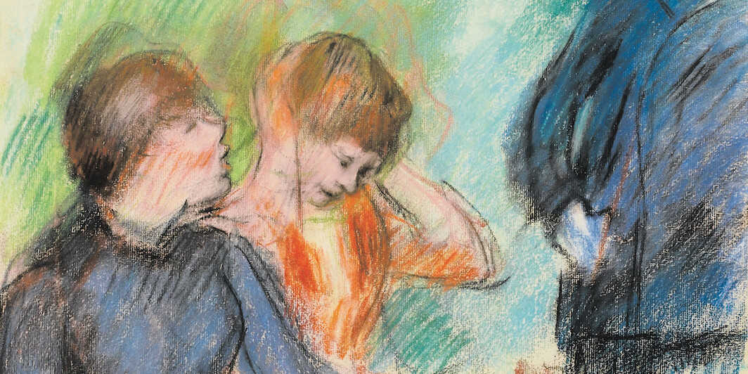 *Pierre-Auguste Renoir, _La Conversation (The Conversation)_, ca. 1876,* pastel and charcoal on paper, 23 5/8 × 19 1/8". Wikicommons.